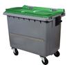 Conteneur à déchet 4 roues 660 litres couvercle vert barre ventrale