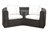Canapé resine tressee Cyclade Duo havane tablette verre