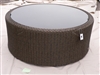 Table basse resine tressee ronde rotative Cyclade DUO beige