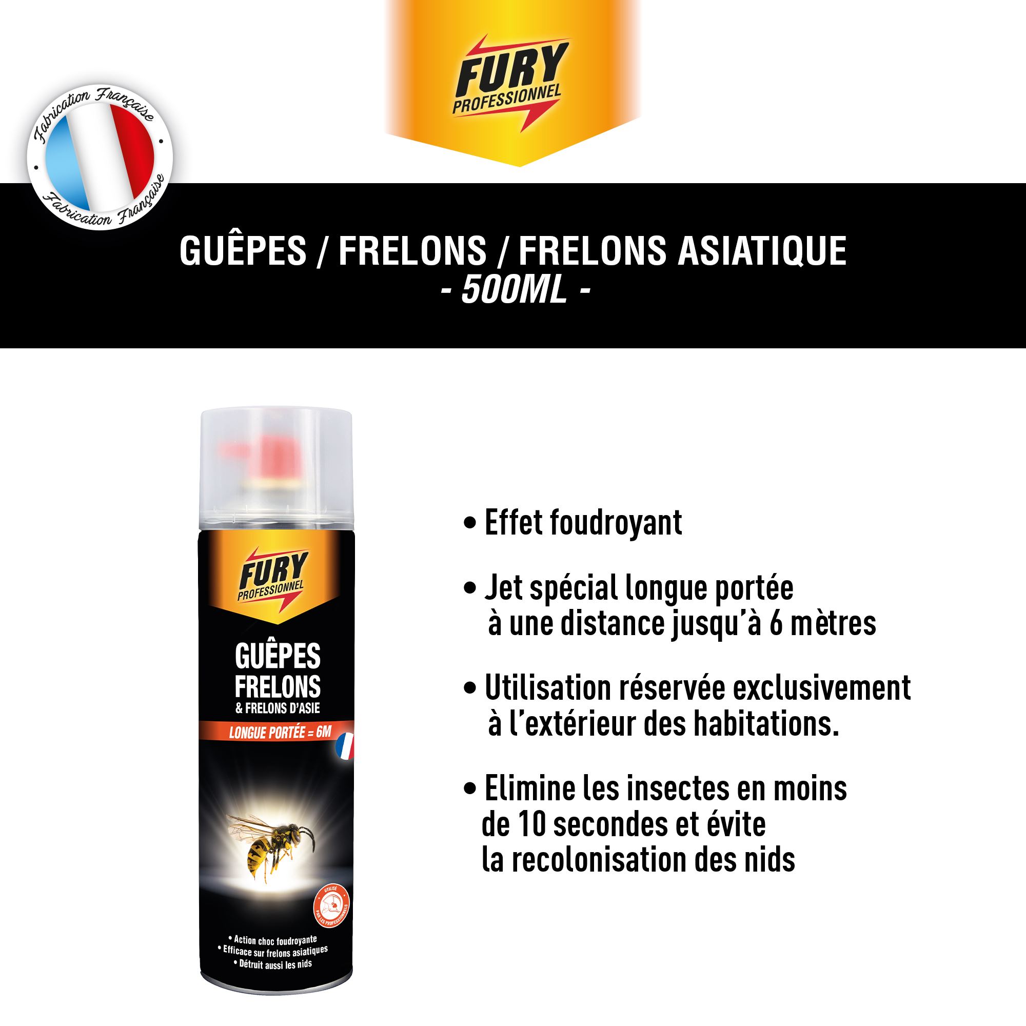 Insecticide aérosol guêpes et frelons KAPO, 500 ml