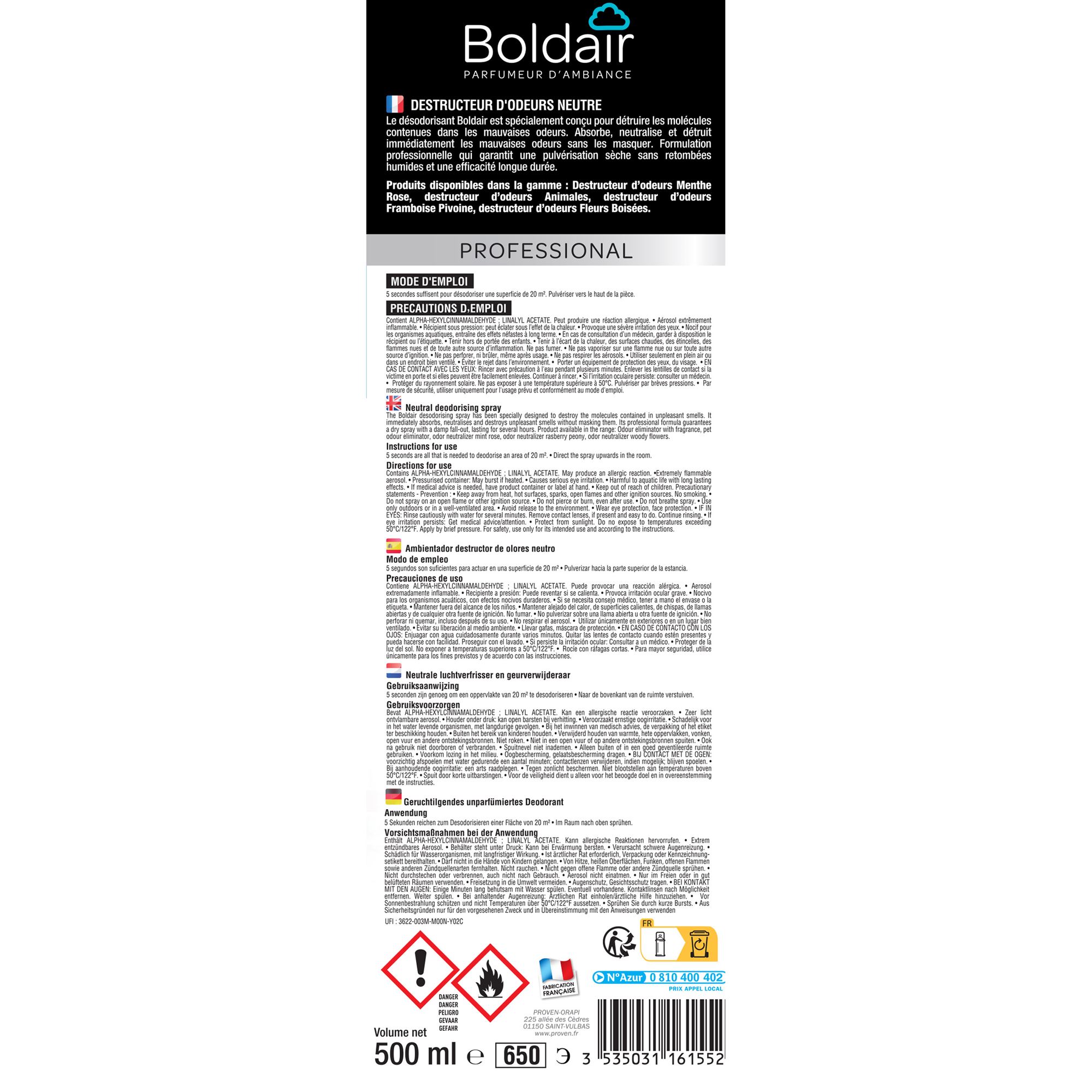 Boldair destructeur d'odeur neutre 500 ml - Voussert