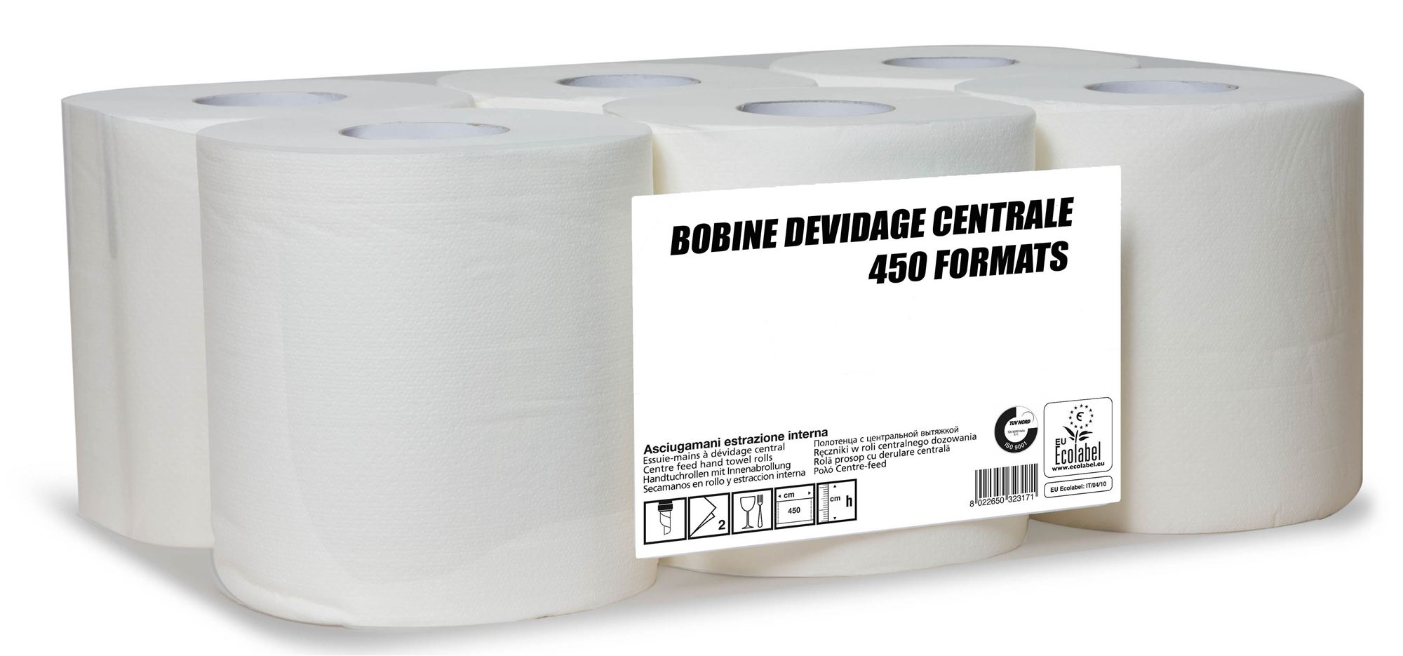 Bobine devidage central Ecolabel 450 blanche 11,45 € - Voussert