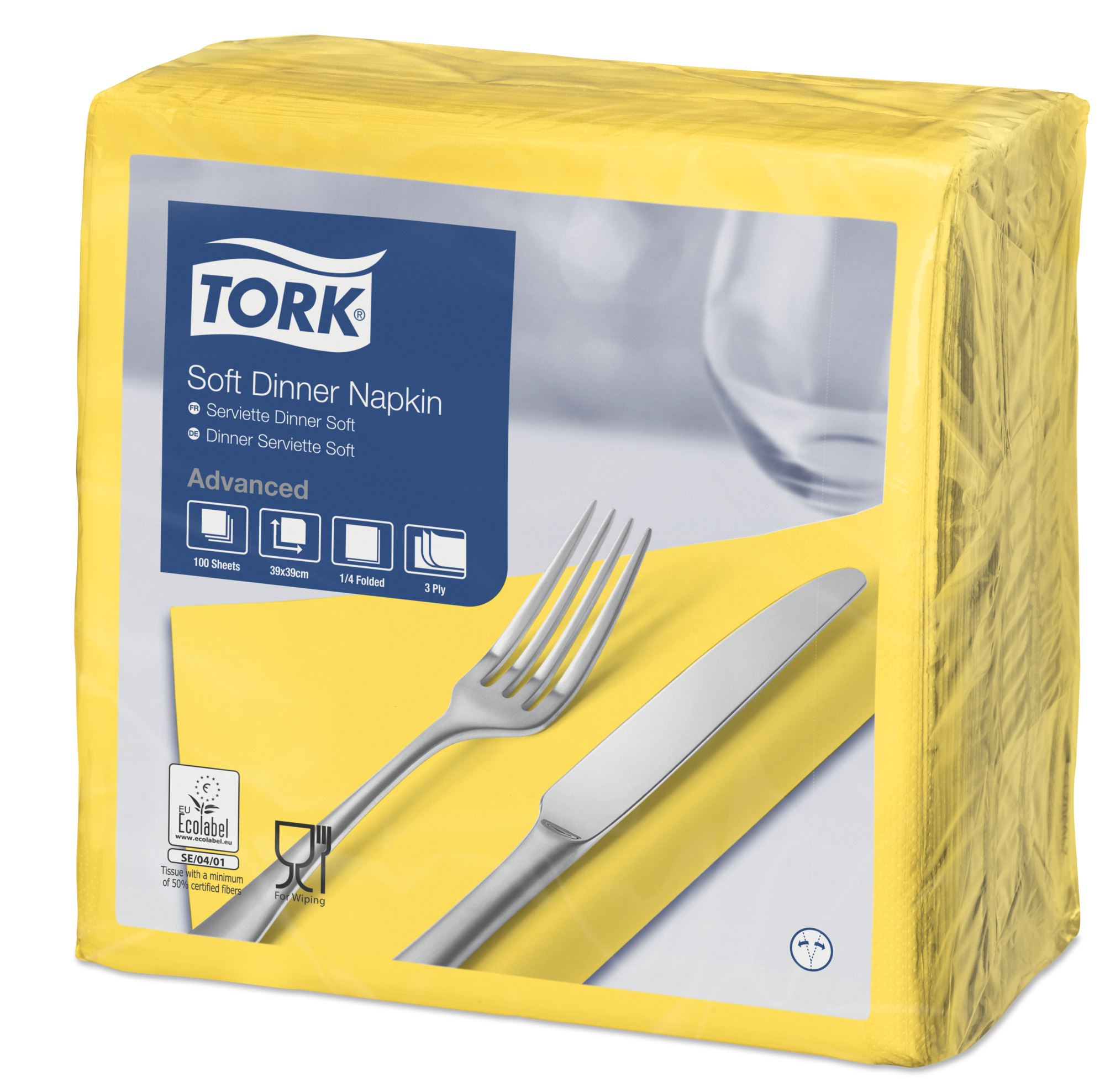 Serviette papier Tork jaune 39x39 3 plis - Voussert