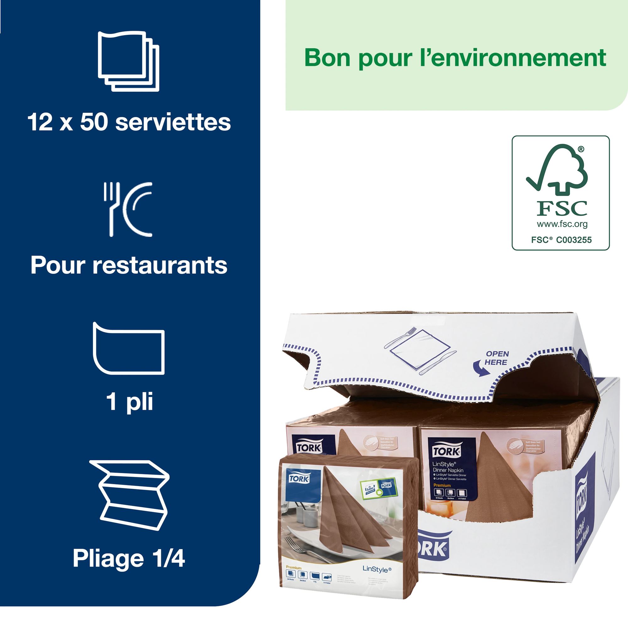 Serviettes Lunch Tork - Lot De 200, 1/8 Pli, 2 Plis, 16,3 X 8,2 Cm, Pour Repas Légers, Snacks Et Restauration