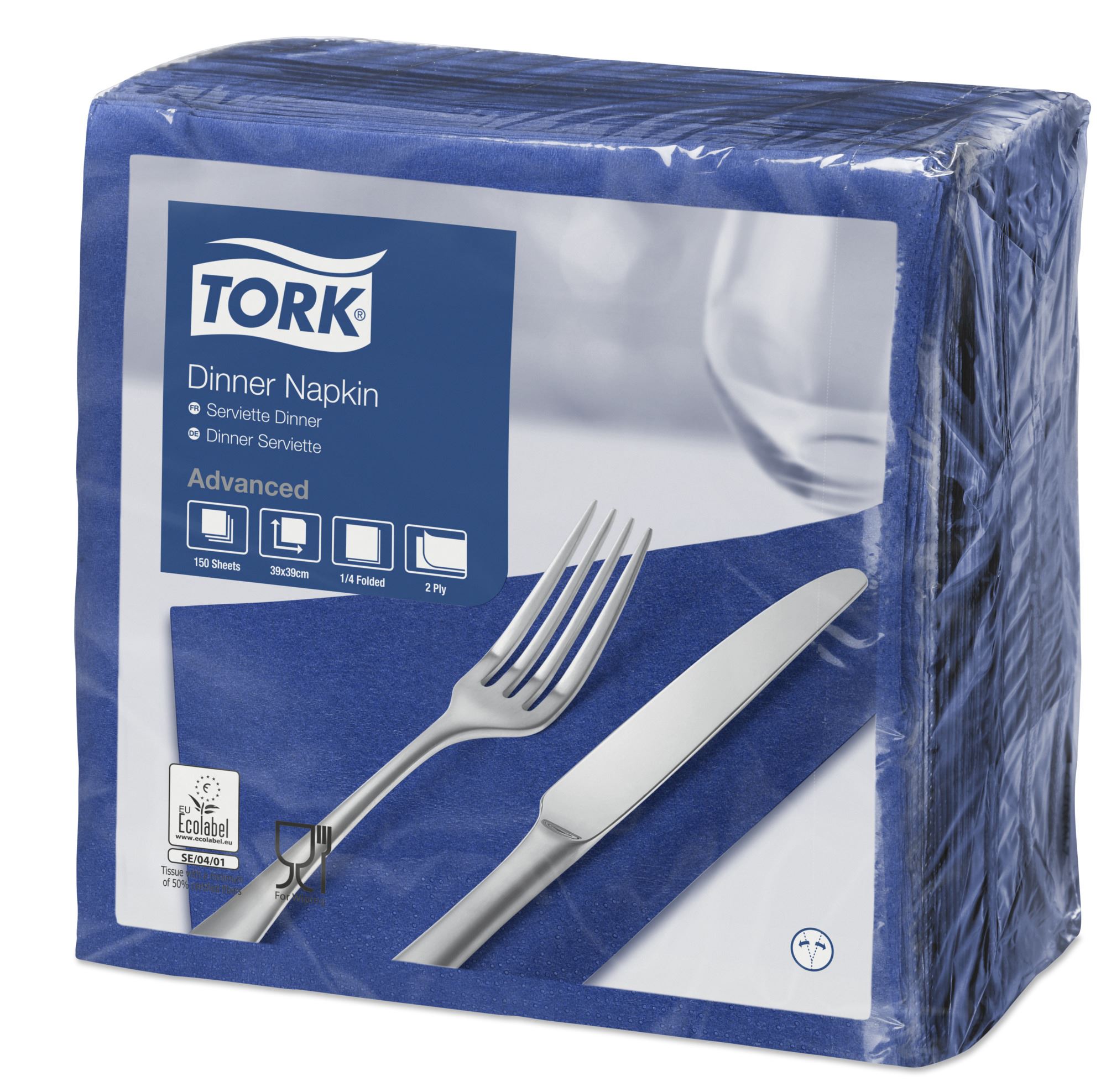 Serviette papier Tork 39x39 2 plis bleu marine - Voussert