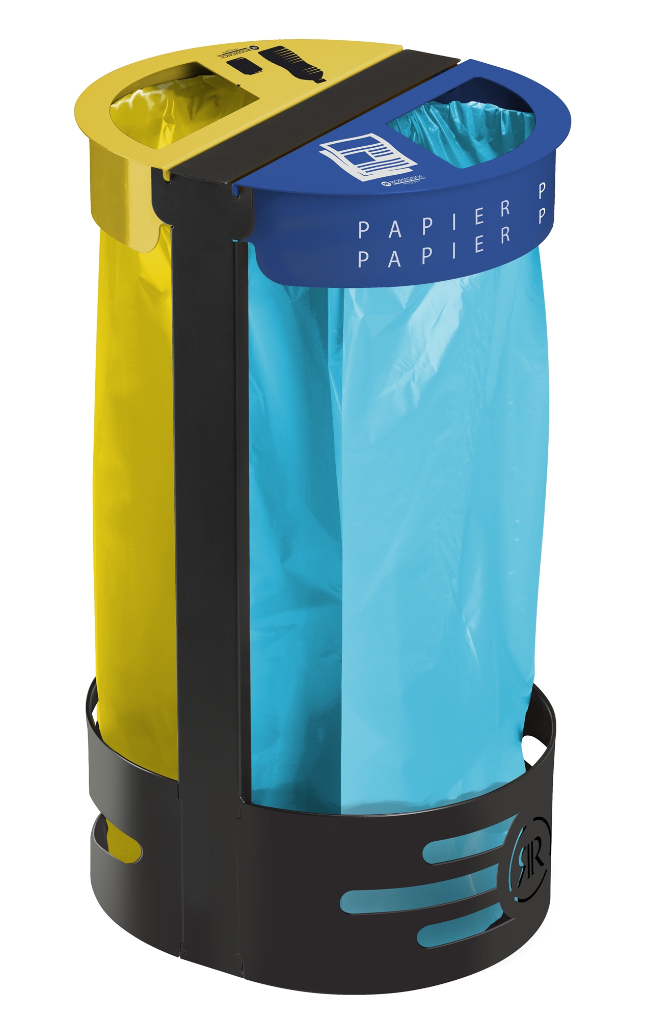 Support sac poubelle poser ou fixer rossignol deux flux jaune et bleu