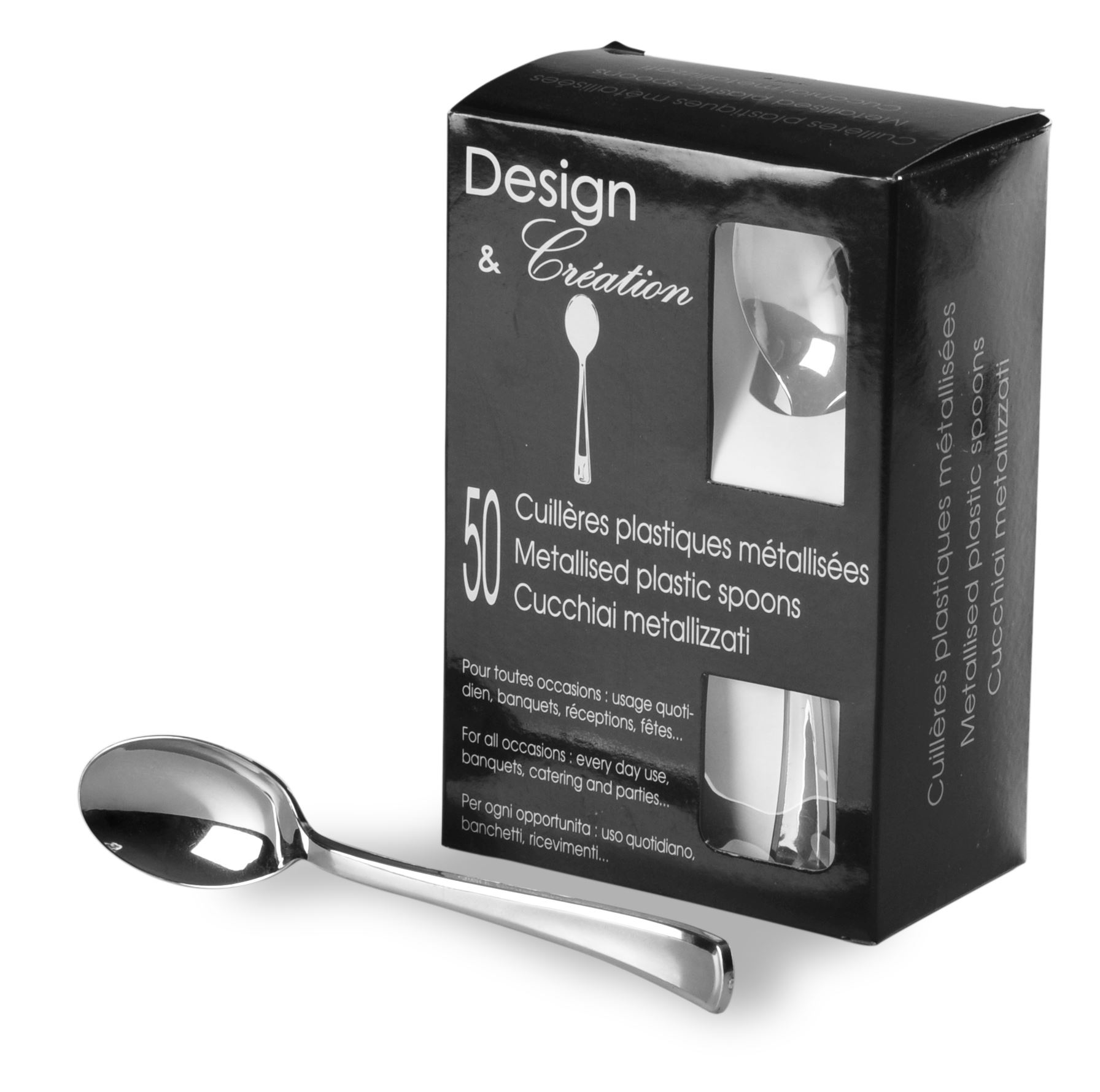 Couvert jetable - Cuillère plastique imitation inox X50