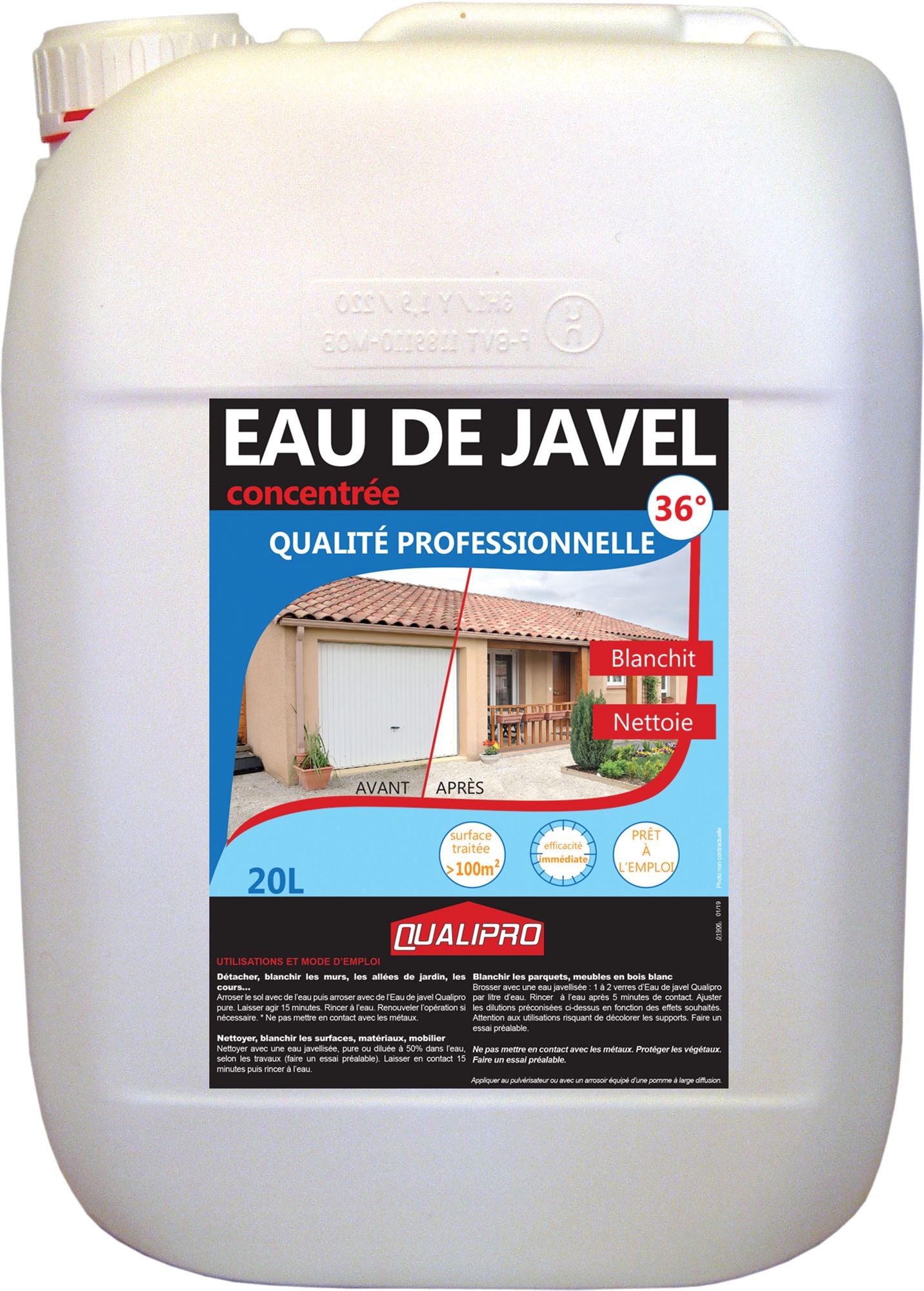 EAU DE JAVEL CONCENTREE 9,6% 36° CHL BIDON DE 5L HYDRAPRO 