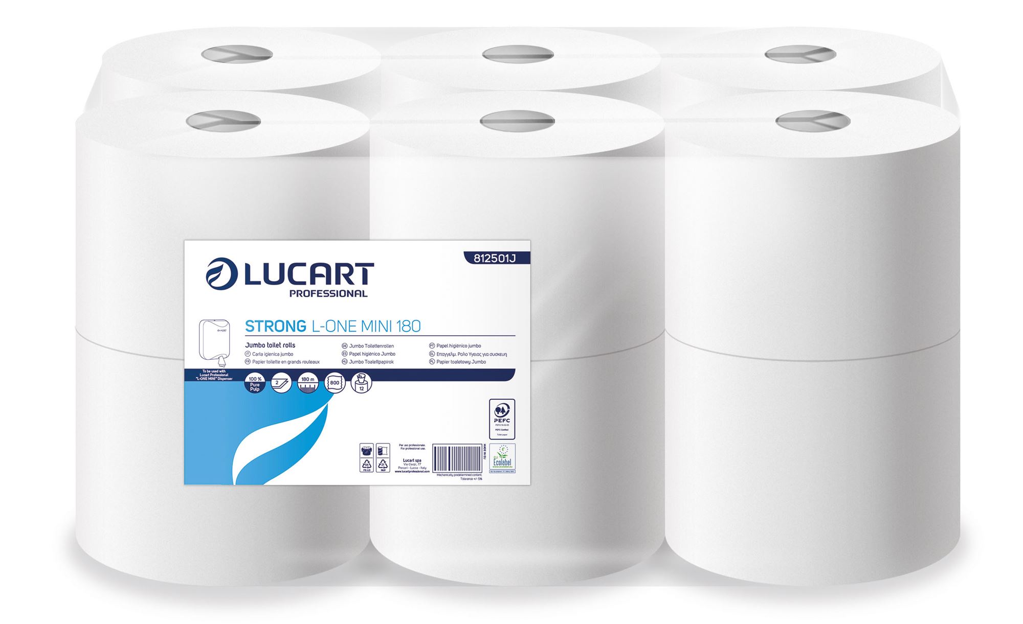 Papier toilette Lucart blanc L One mini 180 - Voussert