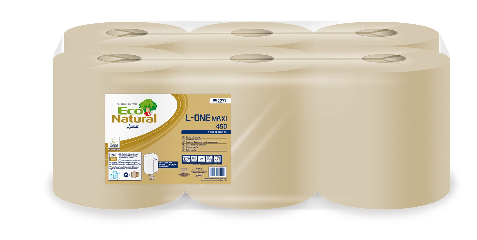 Essuie-mains Pliés En M Lucart EcoNatural - 2 Plis, Recyclé, Paquet De 15