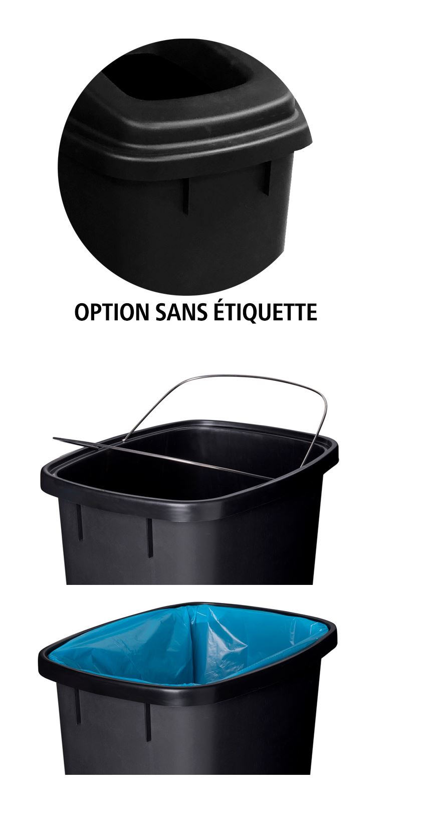 POUBELLE GRANDE OUVERTURE SANS CONTACT NOIRE 90L ATRIUM TAMPEL - La capem