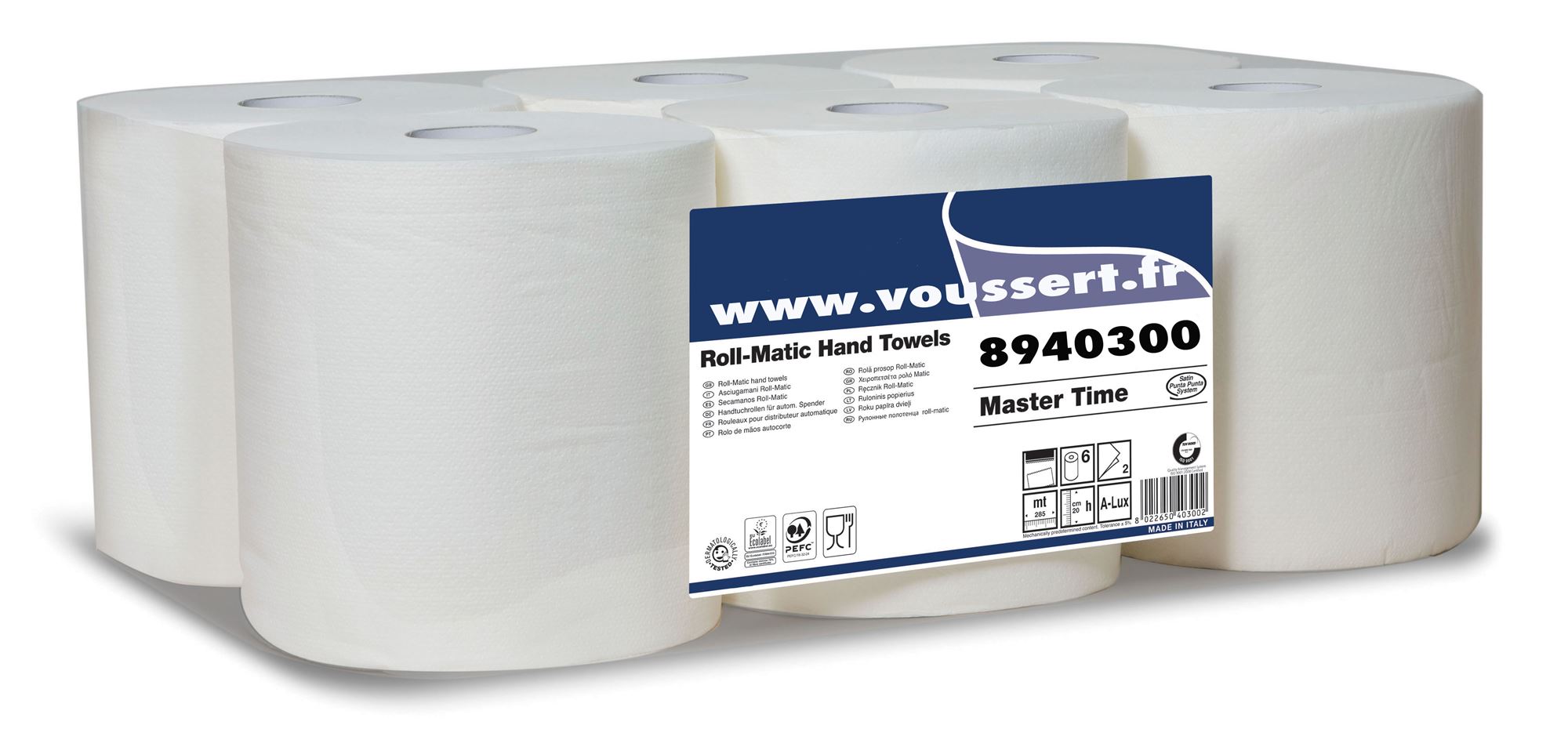 Recharge Essuie-mains 2 Plis Gaufrés Collés - 6 Rouleaux De 140 M, Pour Distributeur, Papier Absorbant Et Résistant