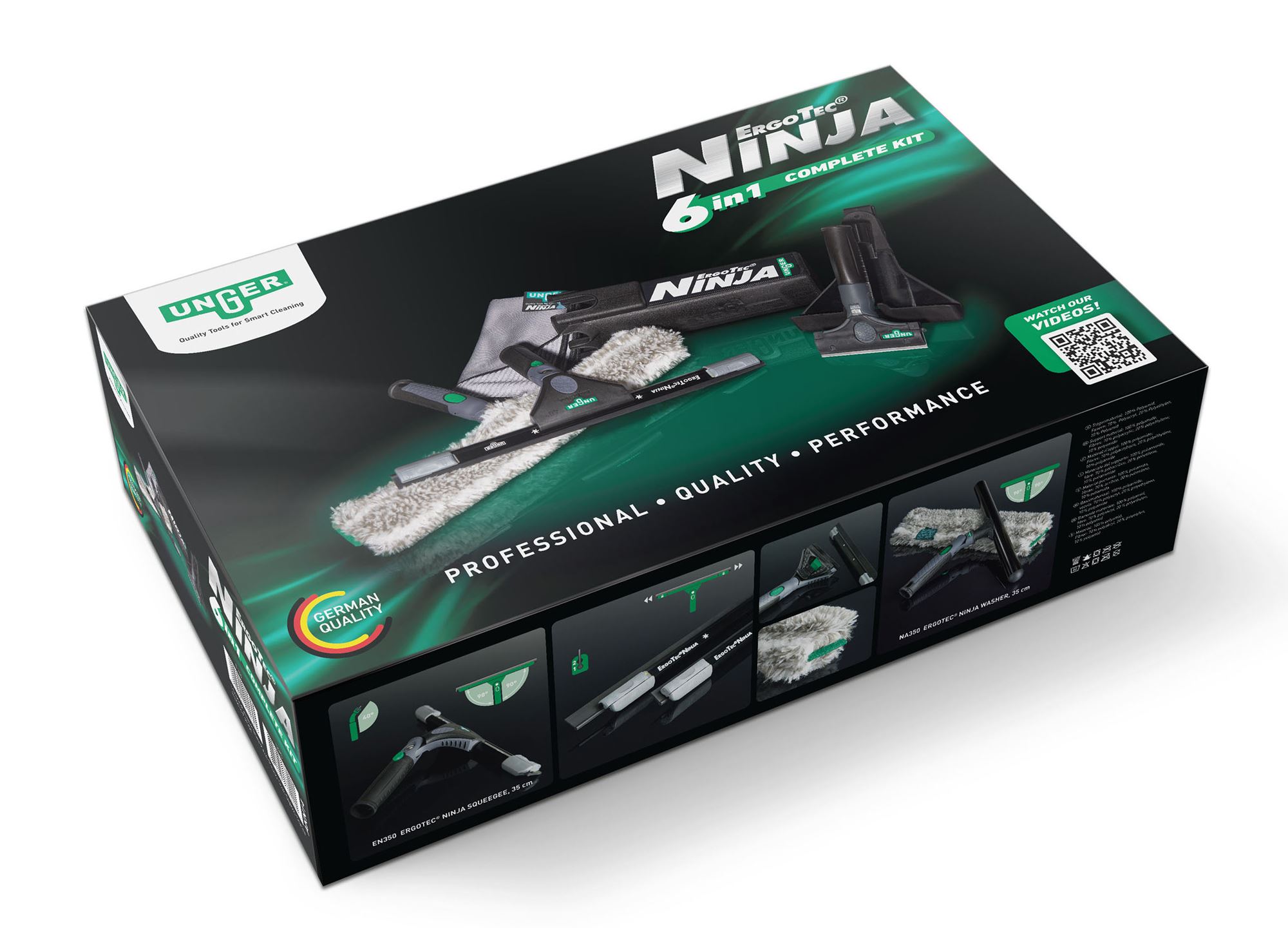 Unger NINJA Kit de nettoyage de vitres professionnel tout-en-un - Manche  télescopique