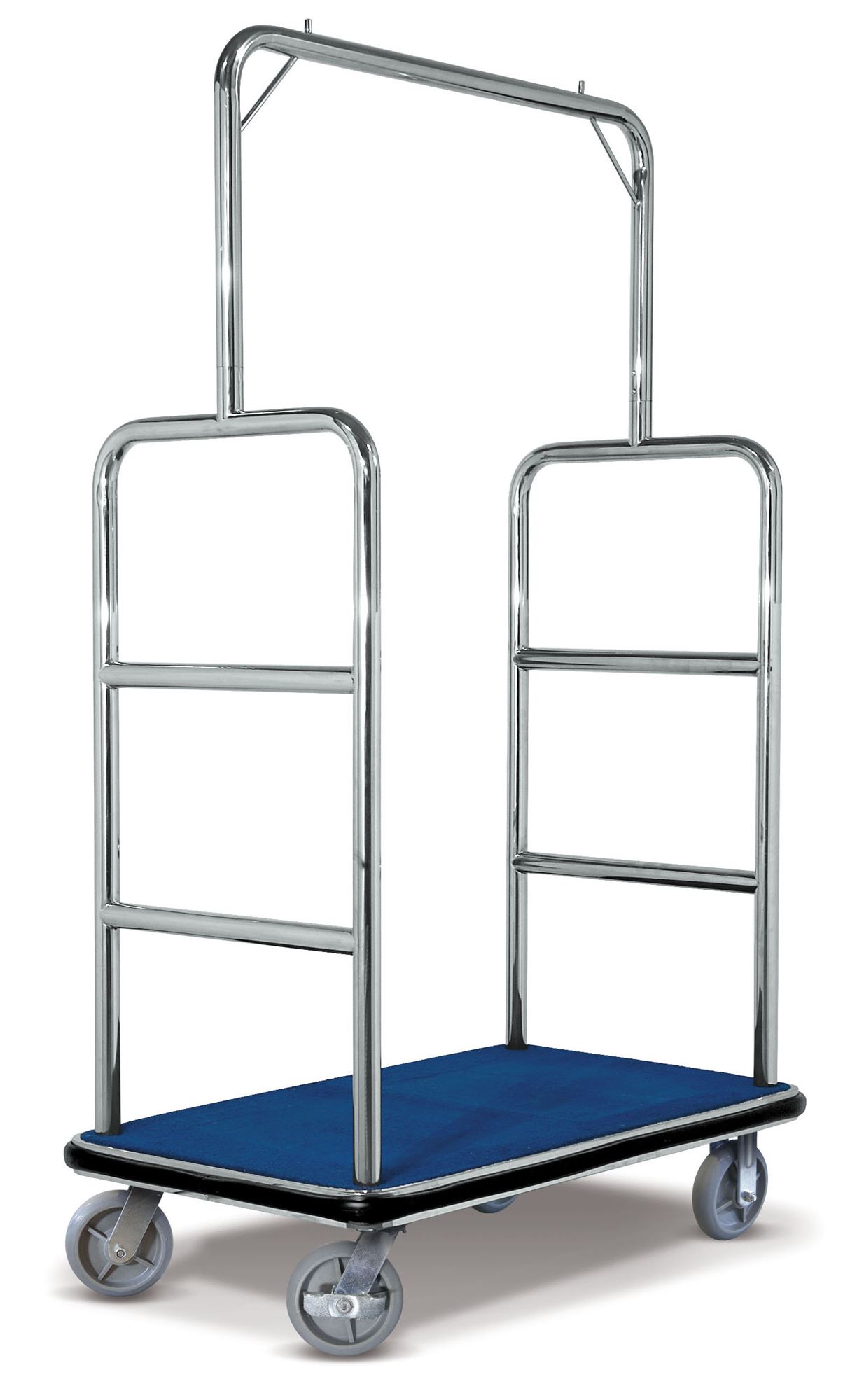 Chariot porte bagage hotel chrome tapis bleu