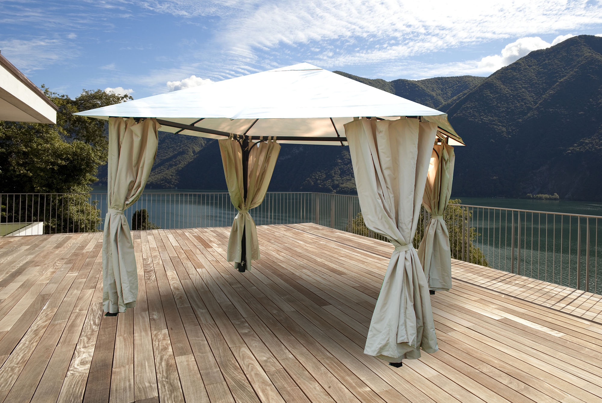 Tonnelle de jardin 3x3 m rideaux Atlas Constantinople ecru