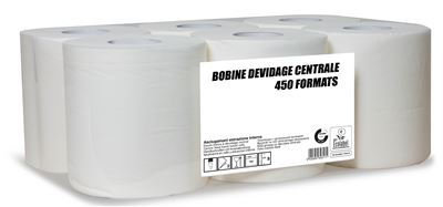 Bobine devidage central Ecolabel 450 fts blanche les 6