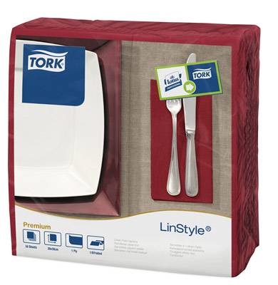 Serviette Tork Linstyle dinner bordeaux les 600