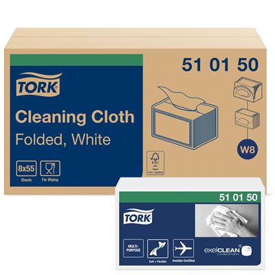 Chiffon non tissé blanc Tork Premium 510 carton de 8 x 55 chiffons