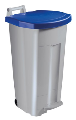 Poubelle tri cuisine 90 L grise couvercle bleu