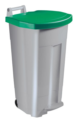 Poubelle tri cuisine 90 L grise couvercle vert