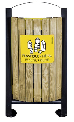 Poubelle de tri Rossignol bois 2 flux plastique métal