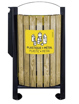 Poubelle de tri cendrier Rossignol bois 2 flux plastique métal