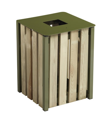 Poubelle exterieure bois Rossignol 50L vert olive