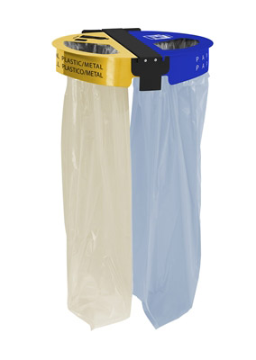 Support sac poubelle mural rossignol deux flux jaune et bleu premium