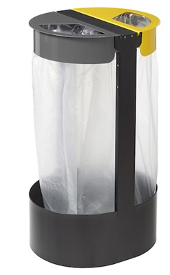 Support sac poubelle deux flux jaune et gris rossignol premium
