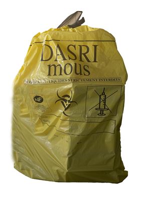 Sacs poubelle déchets hospitaliers Dasri poignées coulissantes jaunes 30 L,  lot de 500 - Sacs pour déchets courants