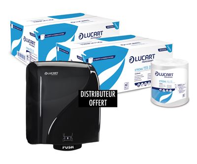 Pack 12 bobines Lucart achetées et distributeur noir offert