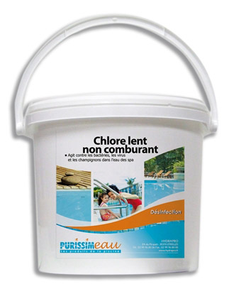 Chlore lent galet 200 grs produit piscine seau 10 kg