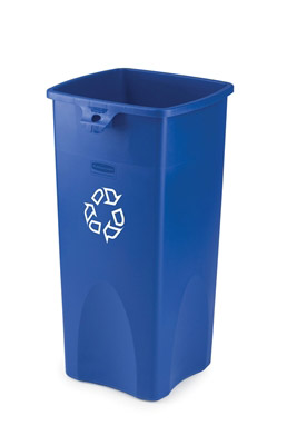 Conteneur Rubbermaid tri selectif carré bleu logo recyclage 87 L