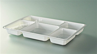 50 Plateaux Repas Jetables 5 Compartiment en Plastique / csj