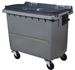 Conteneur roulant 4 roues 660 litres couvercle gris barre ventrale