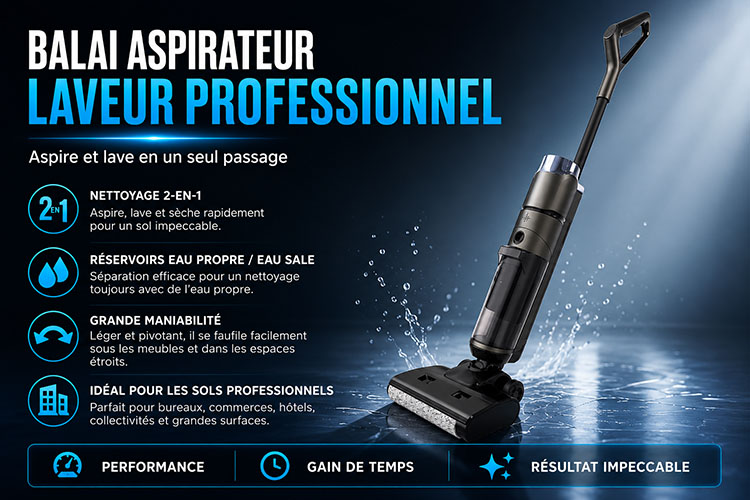 Balai aspirateur laveur professionnel